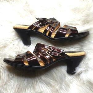 Softspots Leather Slide High Heel Strappy Sandals Shoes Size 8